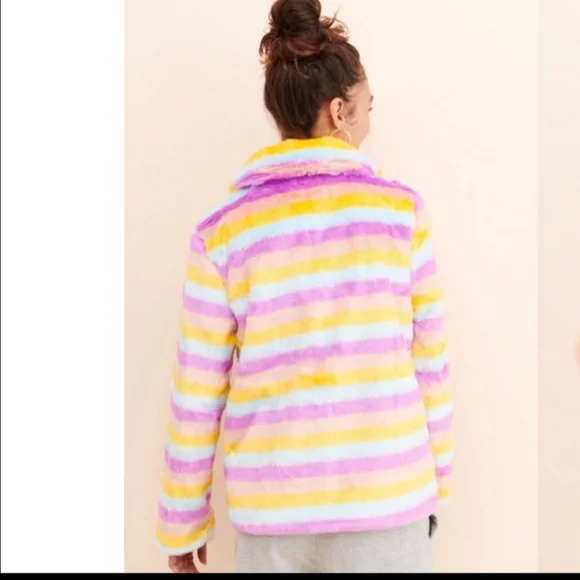 Never worn. Asos daisy street rainbow fur coat 2x - Picture 3 of 7
